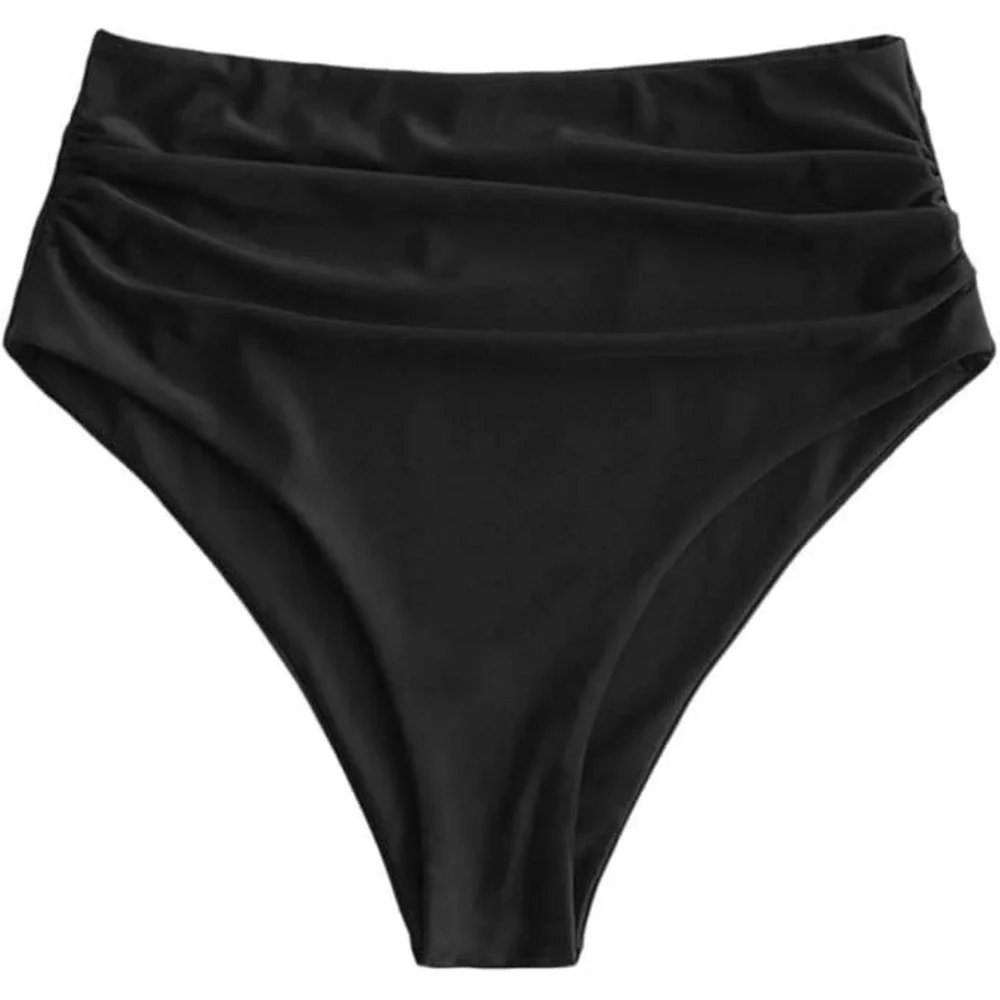 Zaful High‎ Waist Bikini Bottom Black Ruched Swimsuit US 8-10